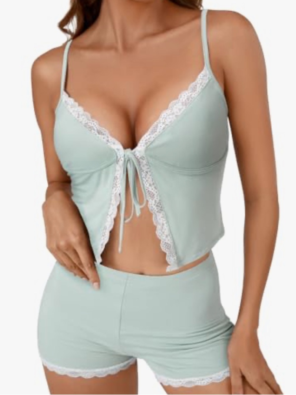 Mint Lace-Trim Sleep Cami & Shorts Set